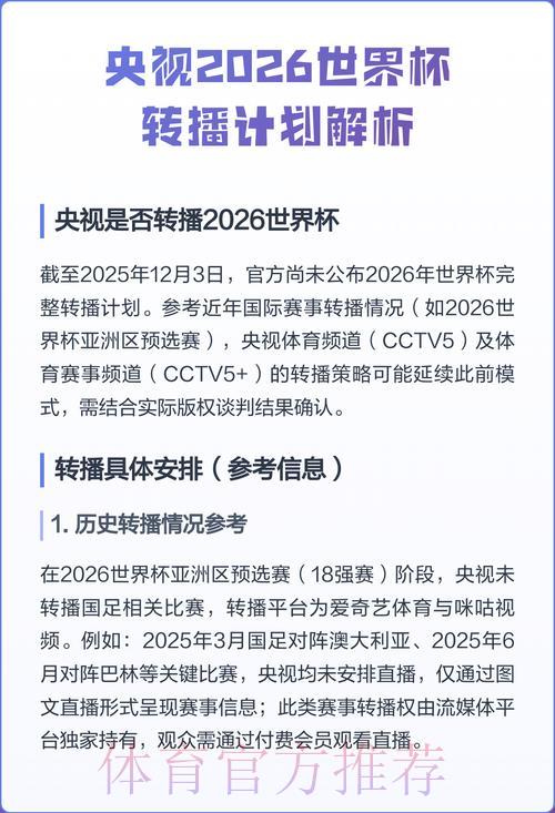 2026世界杯转播全攻略：付费与免费观看平台深度解析